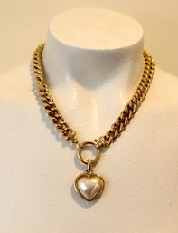 Vintage Gold Tone Pearl Heart Necklace (JC-1)