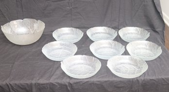 Glass Leaf Salad Bowl Set For 8