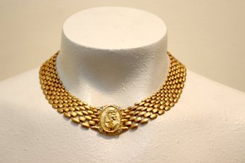 Vintage Gold Link Choker Necklace Egyptian Pharaoh King  (JC-2)