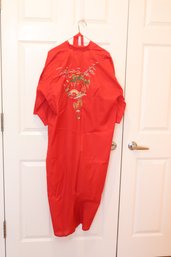Vintage Daffodil XL Red Kimono Robe (A-83)