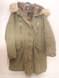 Free People Hooded Faux Fur Lined Green Winter Coat Jacket Parka Sz. Large. (V-26)