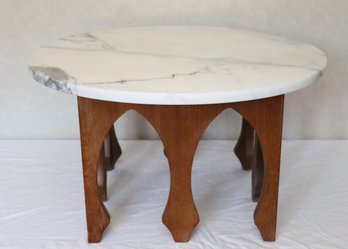 Vintage Mid-century Round Marble Toped Side Or Coffee Table
