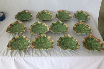 Set Of 12 Bordallo Pinheiro Leaf Plates Made In Portugal (F-30)