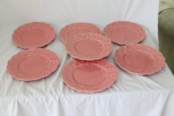 Set Of 7 Bordallo Pinheiro Pink Plates Made In Portugal