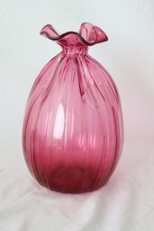 Vintage Pink Blown Glass Vase (F-33)