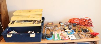 Tool Box And Assorted Hand Tools And Hardware (A-90)