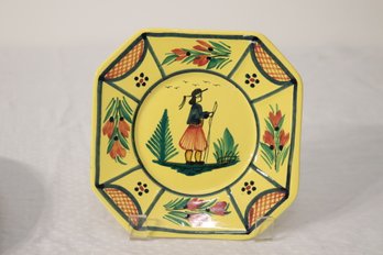 Vintage Quimper Yellow Octagon Plate Made In France (H-83)