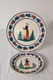 Vintagepair Of  Quimper Plates Made In France (H-84)