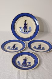 Vintage Set Of 4 Quimper Blue And White Plates Made In France (H-85)