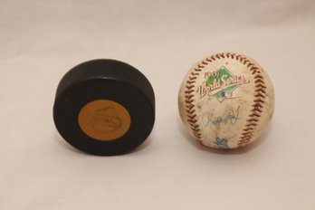 1991 Signed World Series Baseball And A NHL Hockey Puck