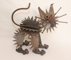 Cat Sculpture Welded Scrap Metal Nails Handmade Industrial Yard Folk Art (A-15)