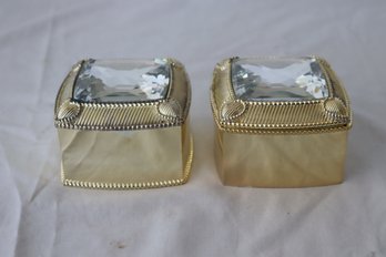 Pair Of Polished Chrome Trinket Boxes With Jeweled Lids (F-51)