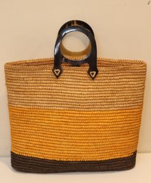 JAMIN PUECH Straw Raffia Horn Handle Large Tote Bag (AG-6)