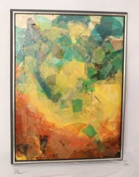Vintage Framed Mid-century Abstract Painting (G-57)