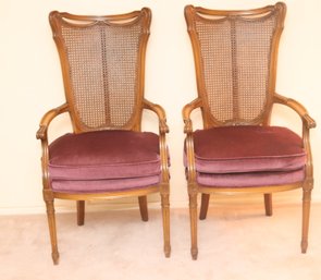 Vintage Pair Of Country French Cane Back Dining Arm Chair