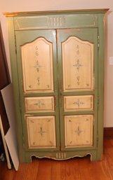 Romweber Green & Creamy White Painted Distressed Armoire