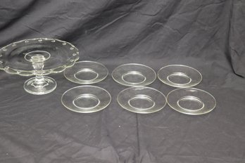 Glass Cake Plate With 6 Plates (I-17)