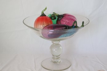 Blown Glass Fruit In Tall Glass Bowl Centerpiece