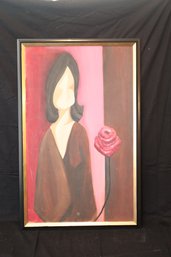 Vintage Woman & Rose Framed Painting (I-108)