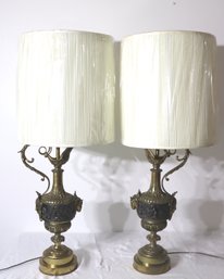 Pair Of Vintage Brass Table Lamps (M-15)