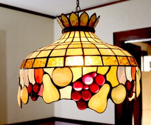 Vintage Slag Stained Glass Fruit Light Lamp Chandelier Cherries, Pear, Fruit Light Shade