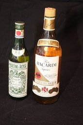 Vintage Bacardi Dark-dry Rum W/ Tax Seal!!! & Martini & Rossi Vermouth (I-109)