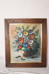 Vintage Framed Painting Flower Bouquet Still Life Signed  (G-71)