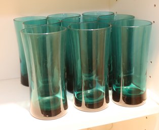 9 Aqua Blue/ Green Tall Glasses