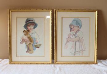 Vintage Pair Of Framed Jan Hagara Completed Framed Needlepoint Crewel