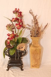 Pair Of Faux Floral Arrangements In Vase (S-7)