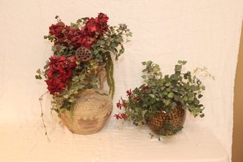 Pair Of Faux Floral Arrangements In Vase (S-8)