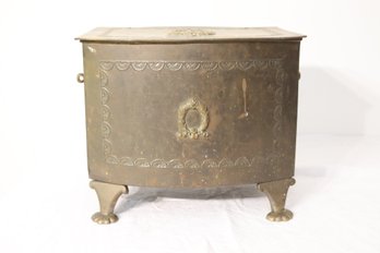 Vintage Antique Embossed Brass Coal & Kindling Fire Fireplace Wood Box (M-32)