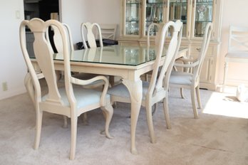 Vintage Dining Room Table With Protective Glass Top And 6 Chairs (O-6)