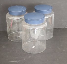 3 Plastic Containers With Metal Tops. (J-19)