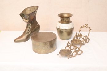 Brass Decor: The Boot, Round Box, Vase And Tea Cup Stands (E-13)