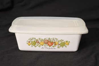 Vintage Corning Ware Spice Of Life Loaf Pan 'La Marjolaine' 9X5X3 P 315 B W/ Plastic Cover (M-70)