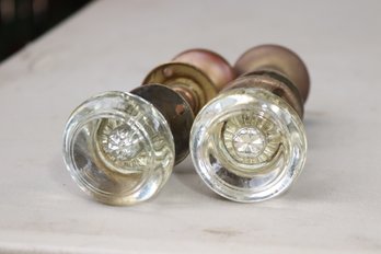 Pair Of Antique Brass And Glass Door Knobs (I-26)