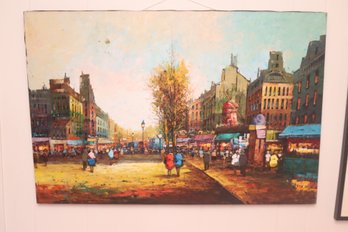 Vintage European Street Scene Painting (S-79)