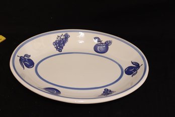 White Oval Platter W/ Blue Fruit Mad In Italy (G-96)
