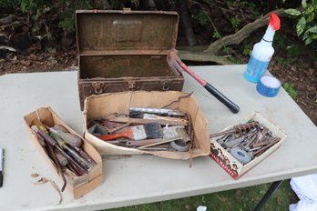 Vintage Metal Tool Box With Tools