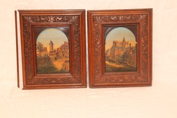 Pair Of  Carved Wood Framed Nuremberg, Germany By Johann Adelhard 1850-1927