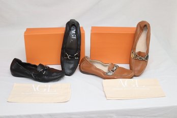 2 Pair Attilio Giusti Leombruni Black And Brown Leather Shoes (S-8)