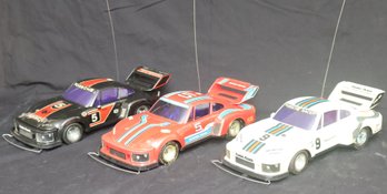 3 Vintage Radio Shack Porsche Racing R/C Cars W/ Remote Controls!