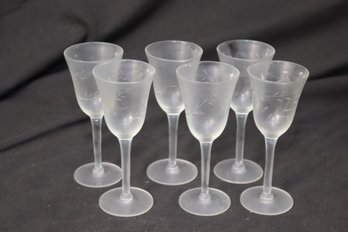 6 Vintage Etched Wine Glasses (M-84)