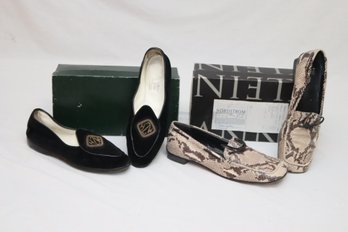 Anne Klein Python Snakeskin And Belgian Shoes Suede Loafers