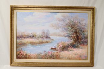 Vintage Framed Landscape Painting Signed R. Boren 42' X 30' (M-46)