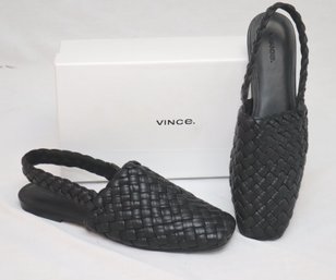 Vince Cadot Woven Black Leather Slingback Flats Size 11M. (S-20)