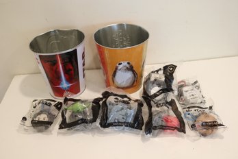 Star Wars McDonalds Happy Meal Prizes And 2 Dented Pop Corn Metal Buckets (H-87)