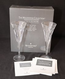 SET 2 WATERFORD CRYSTAL MILLENNIUM COLLECTION TOASTING FLUTES 'PROSPERITY' In Box (O-67)