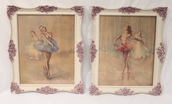 Vintage Pair Of Pal Fried Ballerina Pictures White/purple Frames